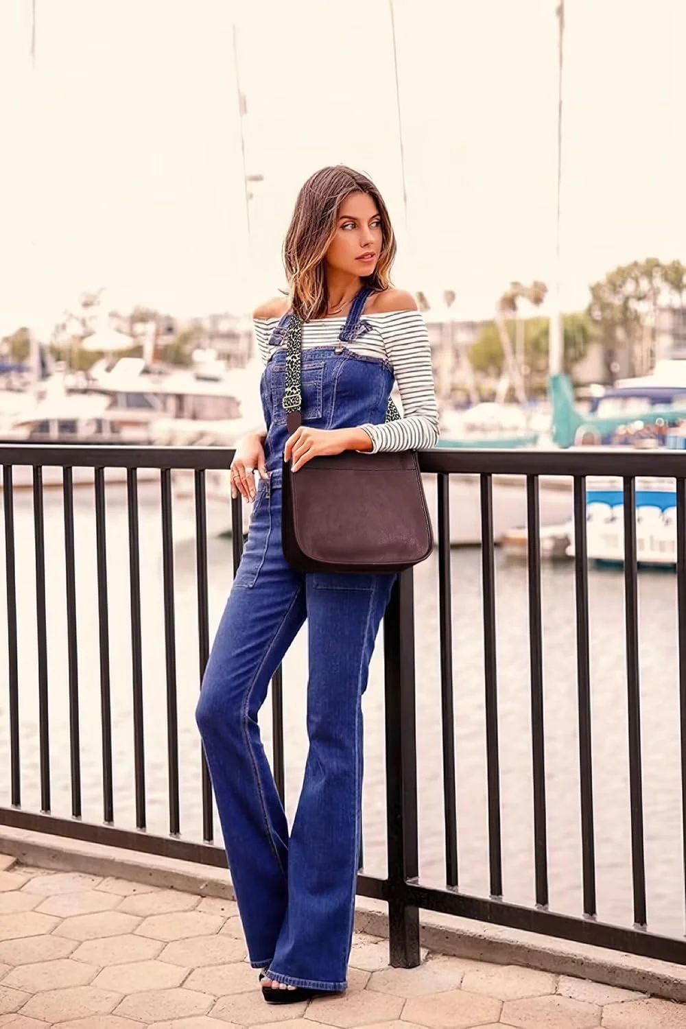 کیف دوشی چرم مصنوعی زنانه AUYOCO، کیف دوشی با بند گیتاری و جیب های زیپ دار، کیف دستی و کیف شانه ای