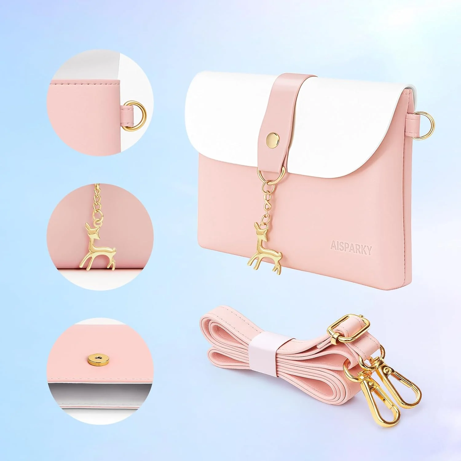 کیف دوشی کوچک AISPARKY، کیف کوچک چرمی PU برای زنان و دختران با آویز و بند/بند زنجیر طلایی