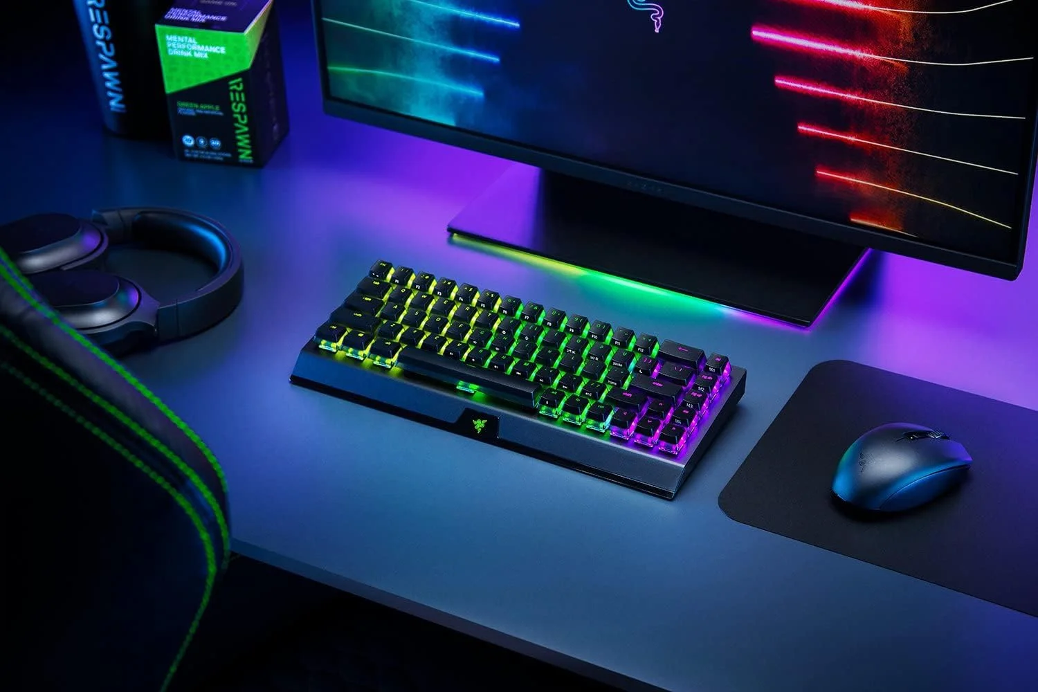 کیبورد گیمینگ مکانیکی 65% Razer BlackWidow V3 Mini HyperSpeed، سوییچ‌های مکانیکی سبز، نور پس‌زمینه RGB قابل تنظیم، کلیدهای ABS دابل شات، طرح‌بندی ایالات متحده - مشکی