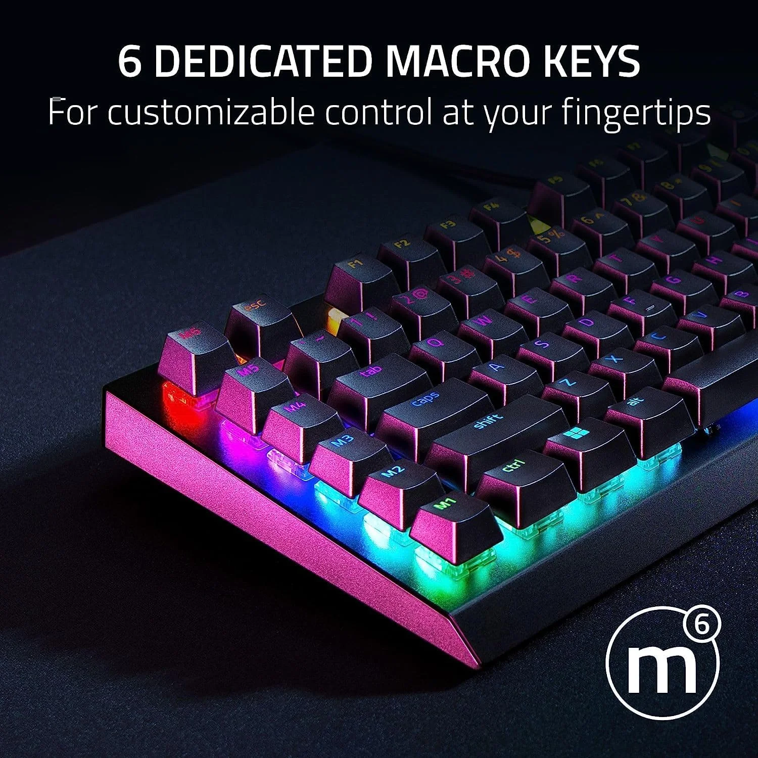 صفحه کلید گیمینگ مکانیکی Razer BlackWidow V4 X، طرح بندی عربی، سوییچ های سبز، 6 کلید ماکرو اختصاصی، Chroma RGB، کلیدهای ABS دوتایی - مشکی