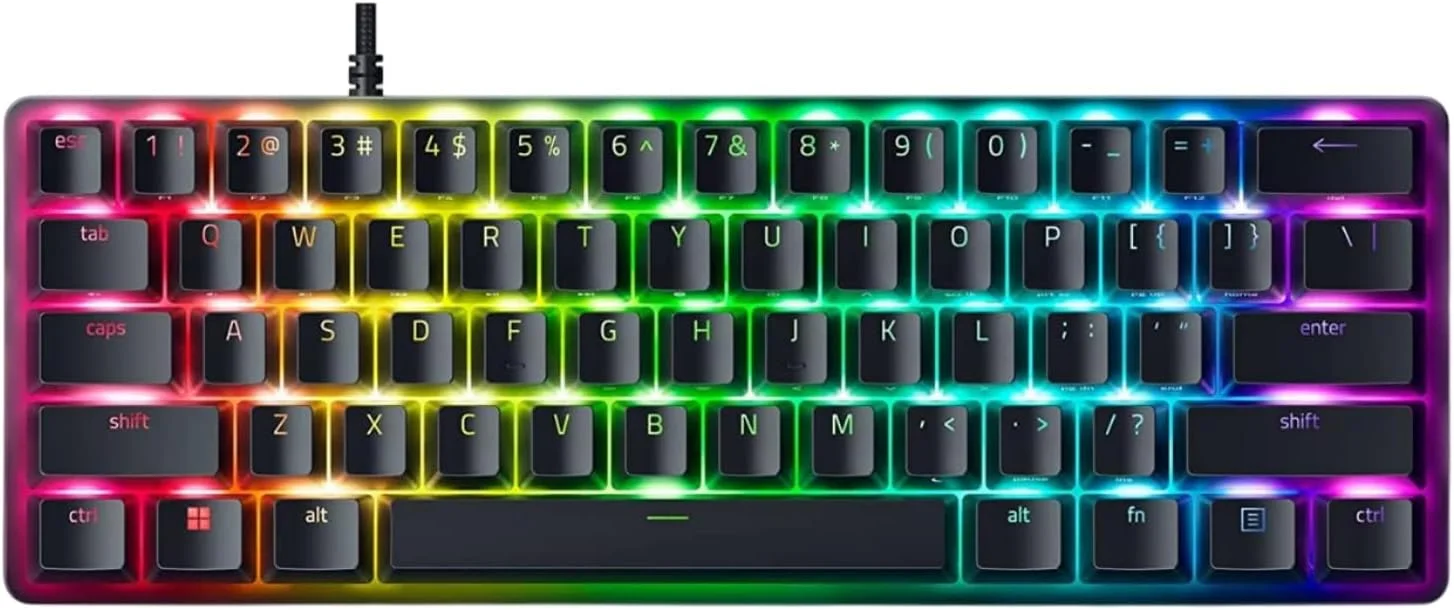 کیبورد گیمینگ جمع و جور 60% Razer Huntsman Mini: سوییچ بنفش، سوییچ های اپتیکال-مکانیکال کلیکی، کلیدهای PBT دابل شات، کابل USB-C جداشدنی، طرح بندی ایالات متحده - مشکی کیبورد گیمینگ جمع و جور 60% Razer Huntsman Mini: سوییچ بنفش، سوییچ های اپتیکال-مکانیکال کلیکی، کلیدهای PBT دابل شات، کابل USB-C جداشدنی، طرح بندی ایالات متحده - مشکی