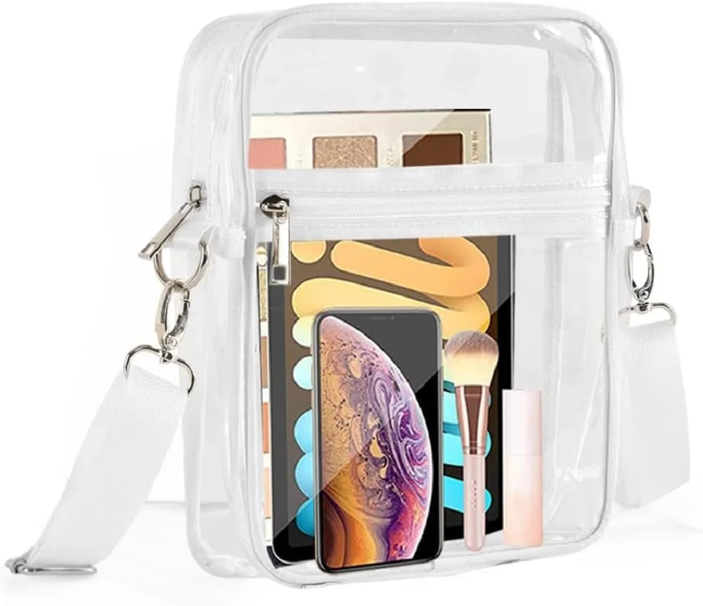 کیف رودوشی شفاف NALACAL، کیف رودوشی PVC شفاف با بند شانه ای قابل تنظیم و جداشدنی برای رویدادهای ورزشی و کنسرت برای آقایان و بانوان