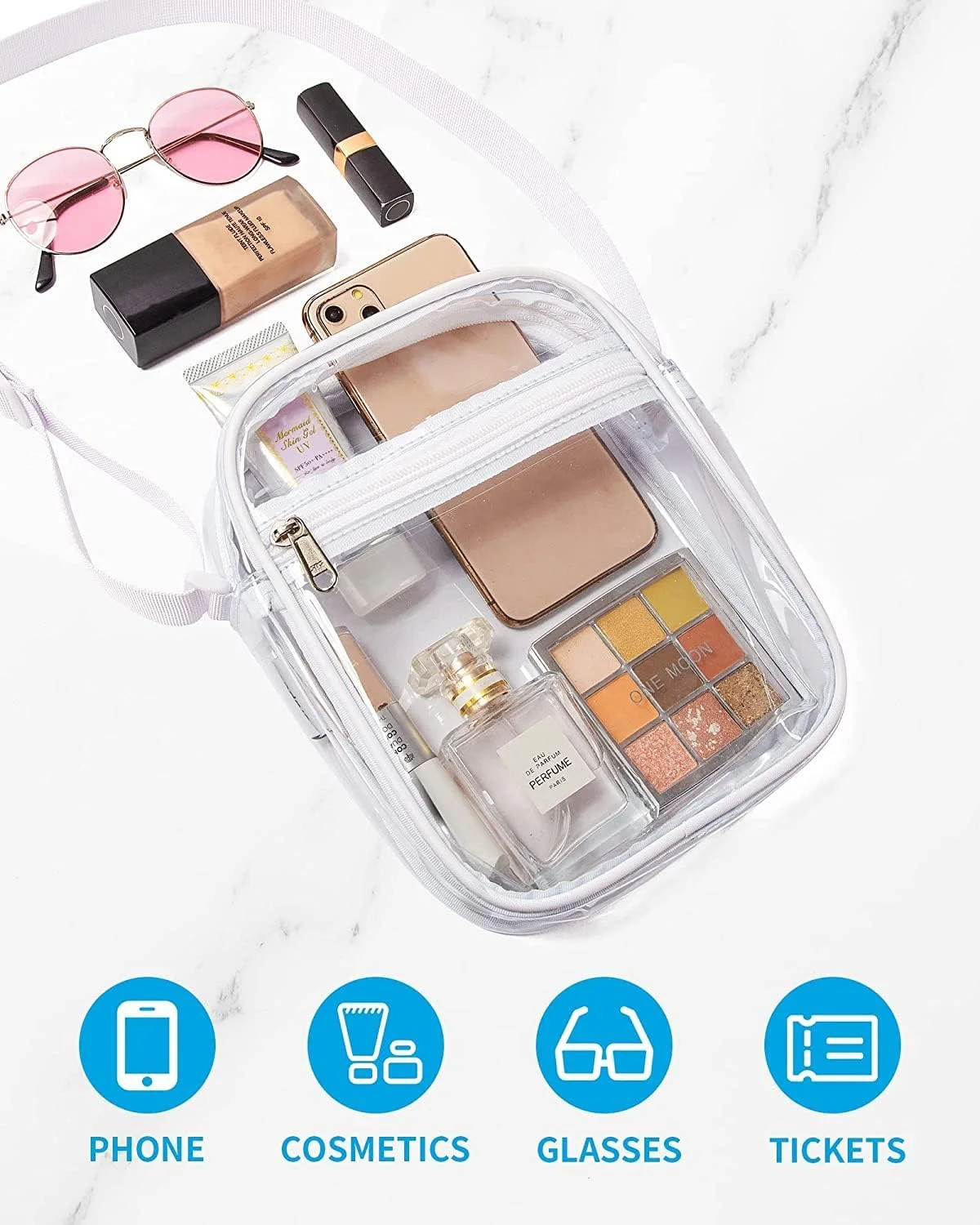 کیف رودوشی شفاف NALACAL، کیف رودوشی PVC شفاف با بند شانه ای قابل تنظیم و جداشدنی برای رویدادهای ورزشی و کنسرت برای آقایان و بانوان