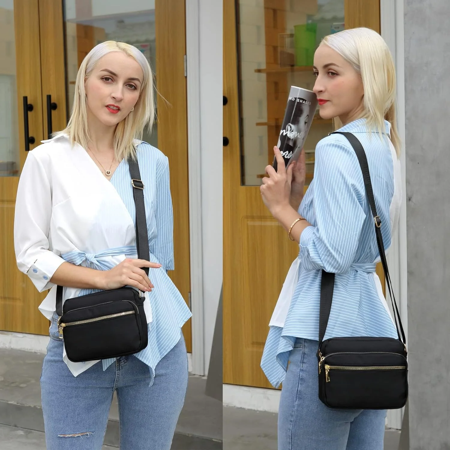 کیف دوشی زنانه نایلونی NALACAL، ضد آب، چند جیب، کیف دستی کوچک و سبک وزن با بند قابل تنظیم