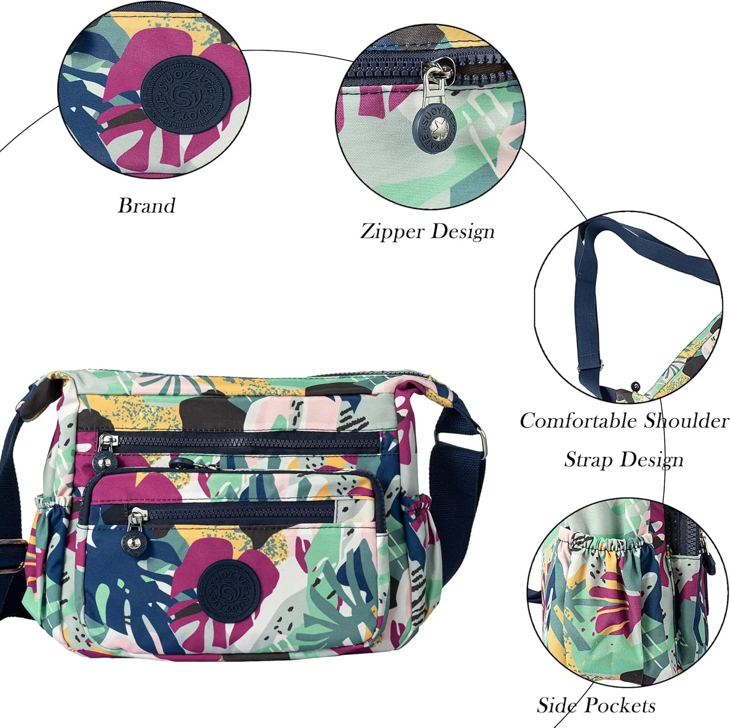 کیف دستی زنانه نالاکال ضدآب چند جیبی، کیف دوشی کژوال طرح دار بوم برای فضای باز