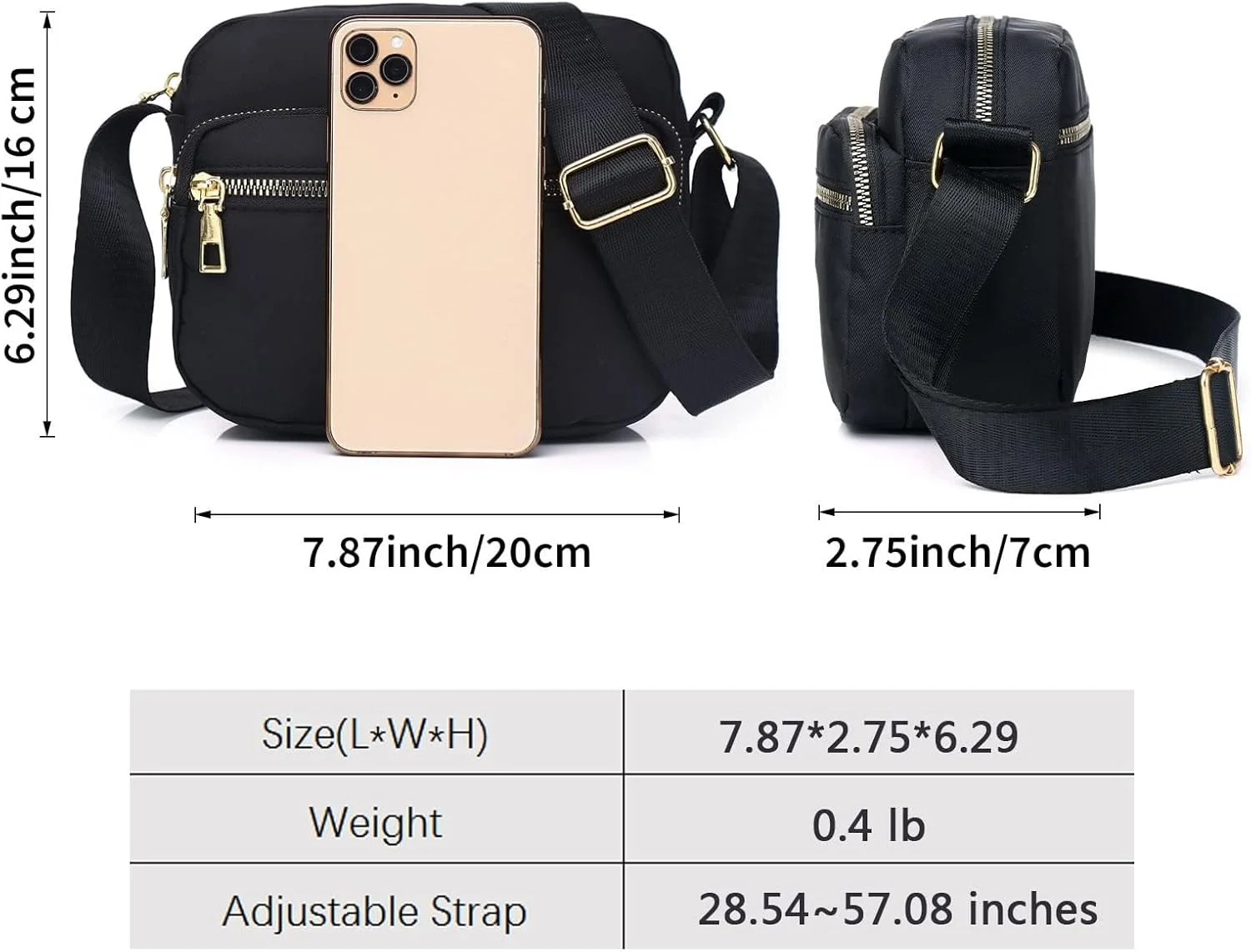 کیف دوشی زنانه نایلونی NALACAL، ضد آب، چند جیب، کیف دستی کوچک و سبک وزن با بند قابل تنظیم