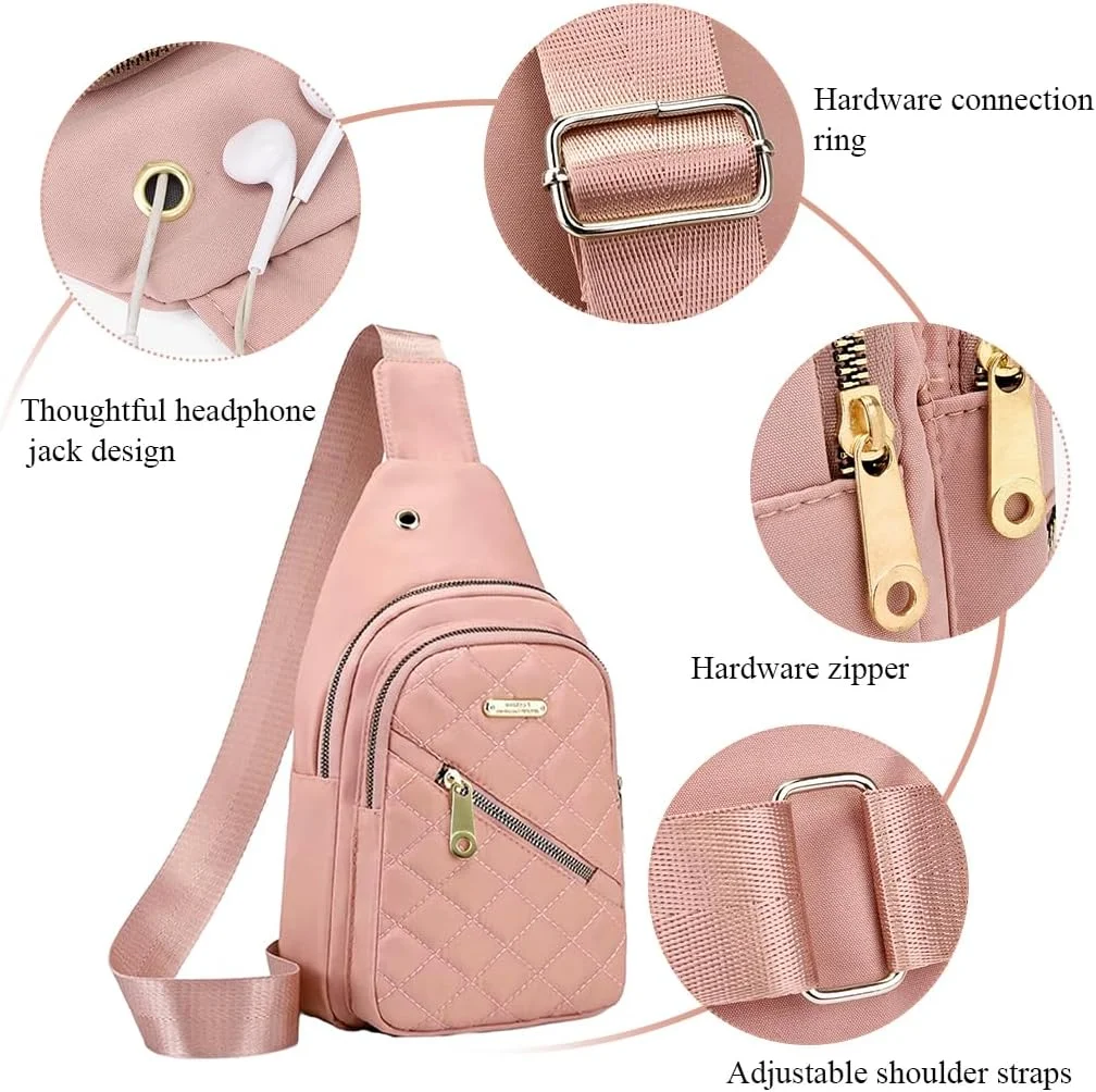 کیف دوشی زنانه، کیف کمری زنانه، کیف دوشی زنانه، کیف تلفن پارچه آکسفورد، کیف سینه ای صورتی شیک، کیف کمری چند منظوره، کیف های شانه ای مسافرتی