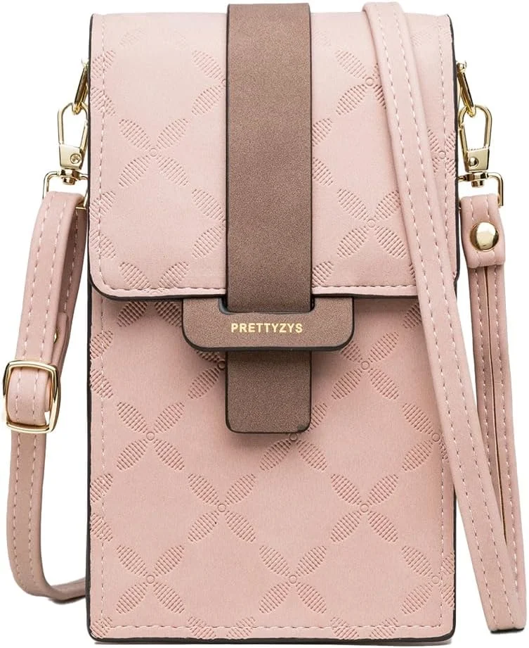 کیف دوشی زنانه، کیف تلفن چرمی PU، کیف پول موبایل شیک، کیف سبک وزن با جیب زیپ دار و جای کارت برای زنان و دختران (صورتی)