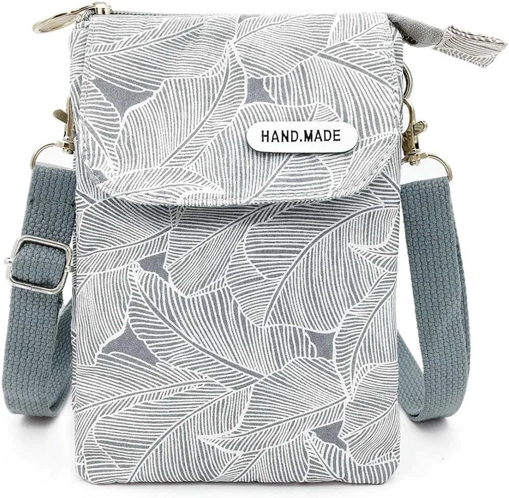 کیف دستی زنانه، کیف موبایل روزمره، کیف موبایل پارچه ای برزنتی، کیف دوشی کوچک چاپی مینیمال ضربدری