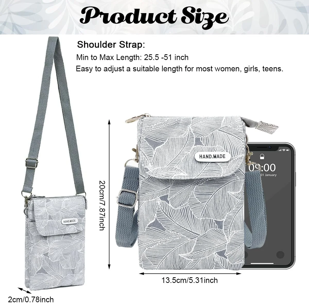 کیف دستی زنانه، کیف موبایل روزمره، کیف موبایل پارچه ای برزنتی، کیف دوشی کوچک چاپی مینیمال ضربدری