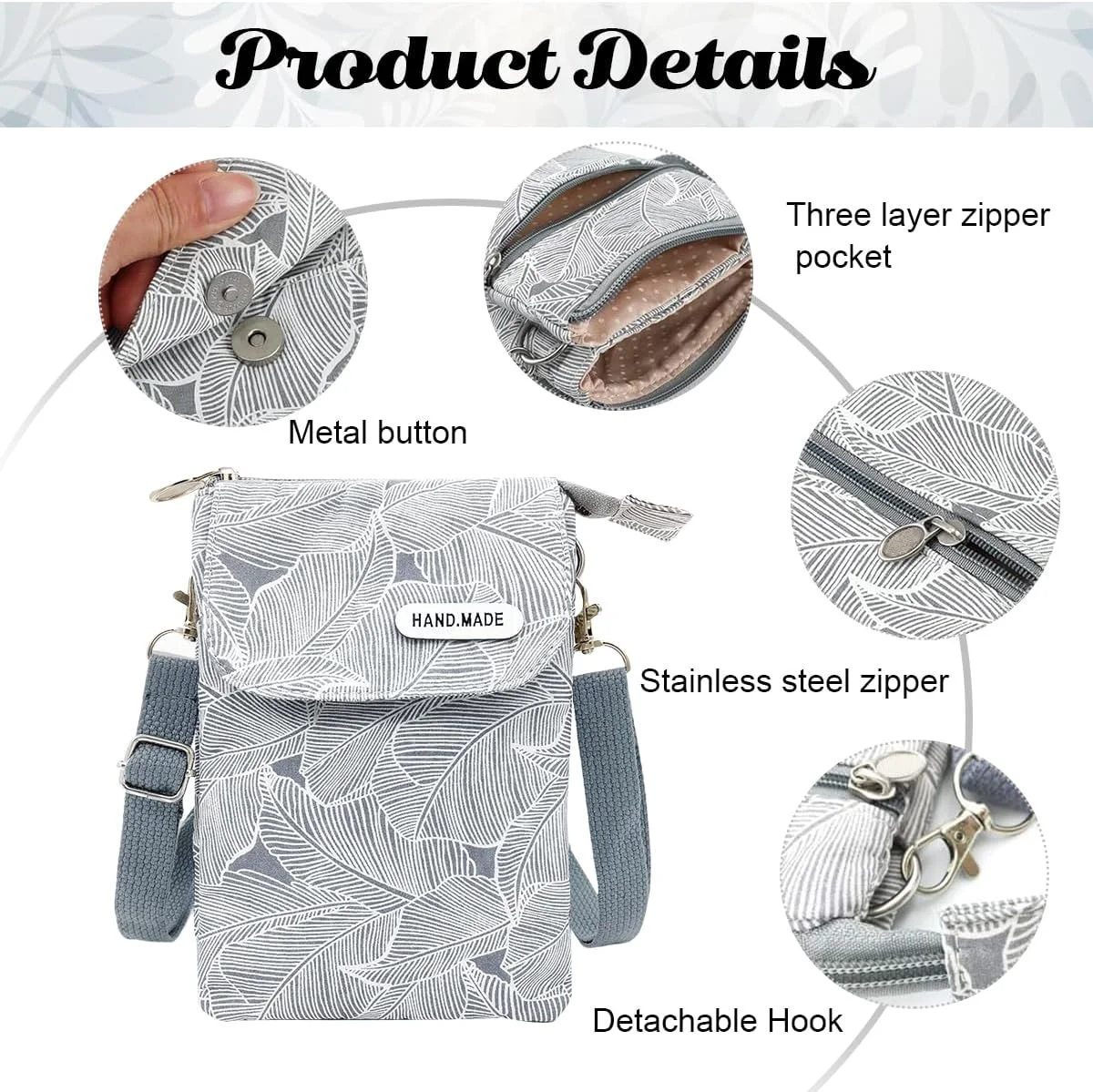 کیف دستی زنانه، کیف موبایل روزمره، کیف موبایل پارچه ای برزنتی، کیف دوشی کوچک چاپی مینیمال ضربدری