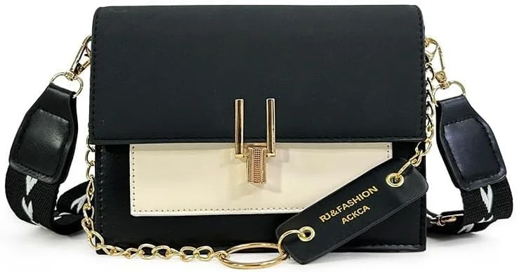 کیف دوشی زنانه KASTWAVE، کیف مربعی چرمی PU با بند قابل تنظیم، کیف پیام رسان شیک با 2 جای کارت برای خانم ها، دختران، مسافرت، خرید، استفاده روزانه، مشکی سفید