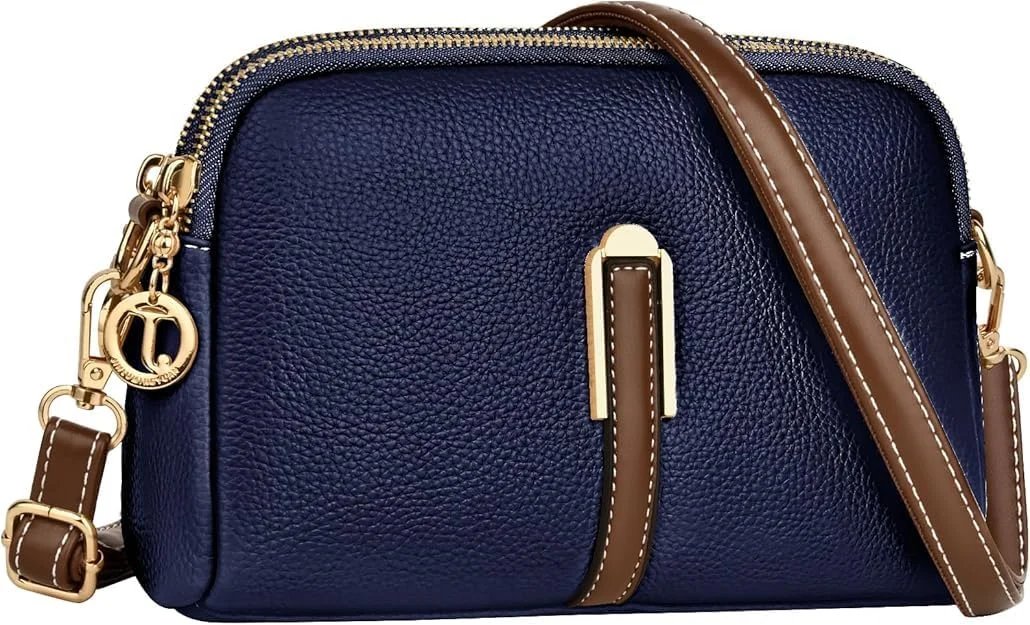 کیف رودوشی زنانه KASTWAVE، کیف دستی و کیف شانه‌ای چرمی با بند پهن قابل تنظیم، بند زنجیری و جای کارت 2 اسلات، کیف کراس بادی دوربین برای استفاده روزانه بانوان، آبی تیره