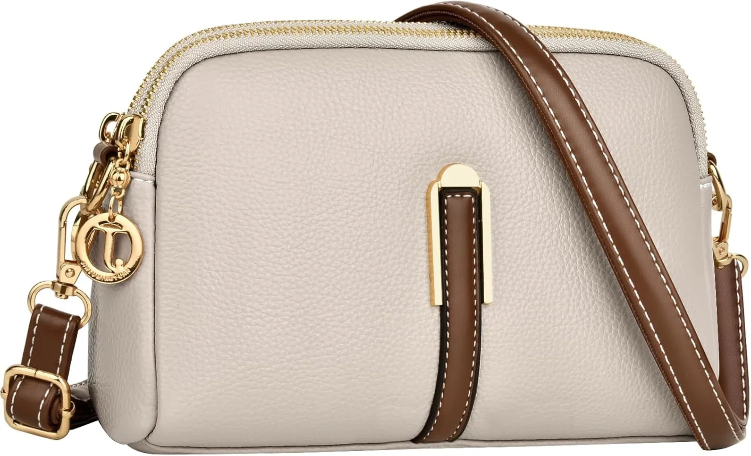 کیف رودوشی زنانه KASTWAVE، کیف دستی و کیف شانه‌ای چرمی با بند پهن قابل تنظیم، بند زنجیری و جا کارتی 2 اسلات، کیف کراس بادی دوربین برای استفاده روزانه بانوان و دختران در سفر و خرید، خاکستری مرواریدی