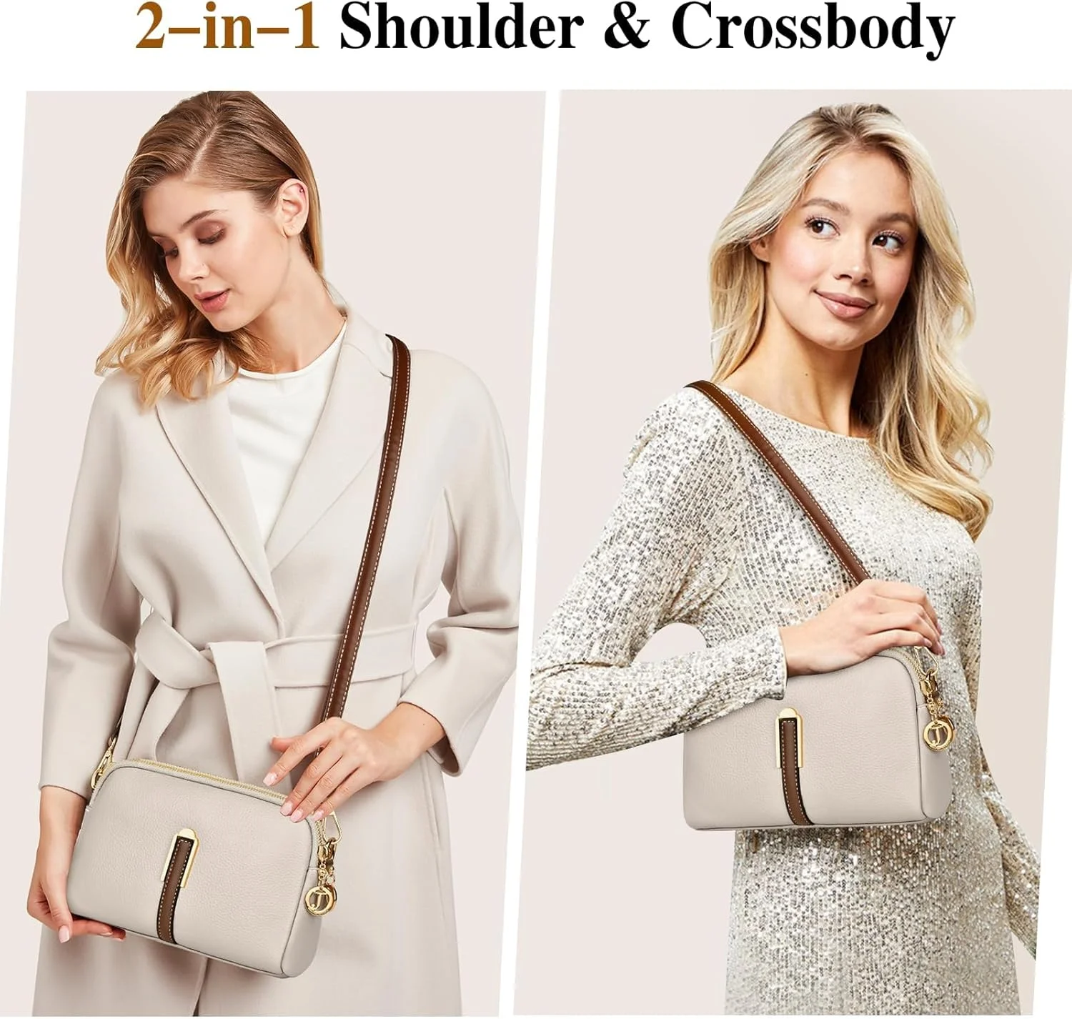 کیف رودوشی زنانه KASTWAVE، کیف دستی و کیف شانه‌ای چرمی با بند پهن قابل تنظیم، بند زنجیری و جا کارتی 2 اسلات، کیف کراس بادی دوربین برای استفاده روزانه بانوان و دختران در سفر و خرید، خاکستری مرواریدی