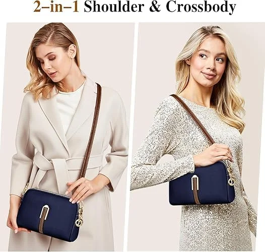 کیف رودوشی زنانه KASTWAVE، کیف دستی و کیف شانه‌ای چرمی با بند پهن قابل تنظیم، بند زنجیری و جای کارت 2 اسلات، کیف کراس بادی دوربین برای استفاده روزانه بانوان، آبی تیره