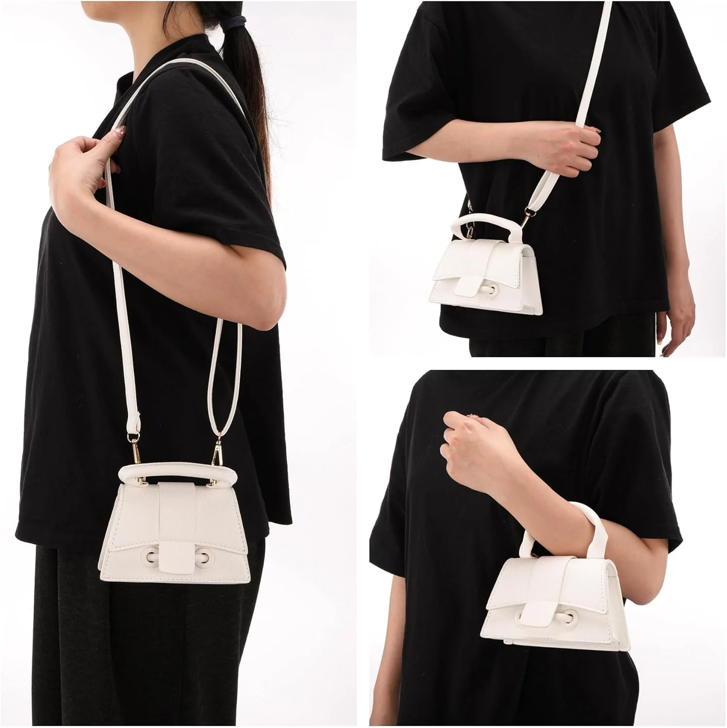کیف دوشی کوچک زنانه KASTWAVE، کیف دستی کوچک شیک با دکمه مغناطیسی، کیف دستی چرمی PU، کیف دوشی کلاسیک دو منظوره با دسته بالایی، سفید
