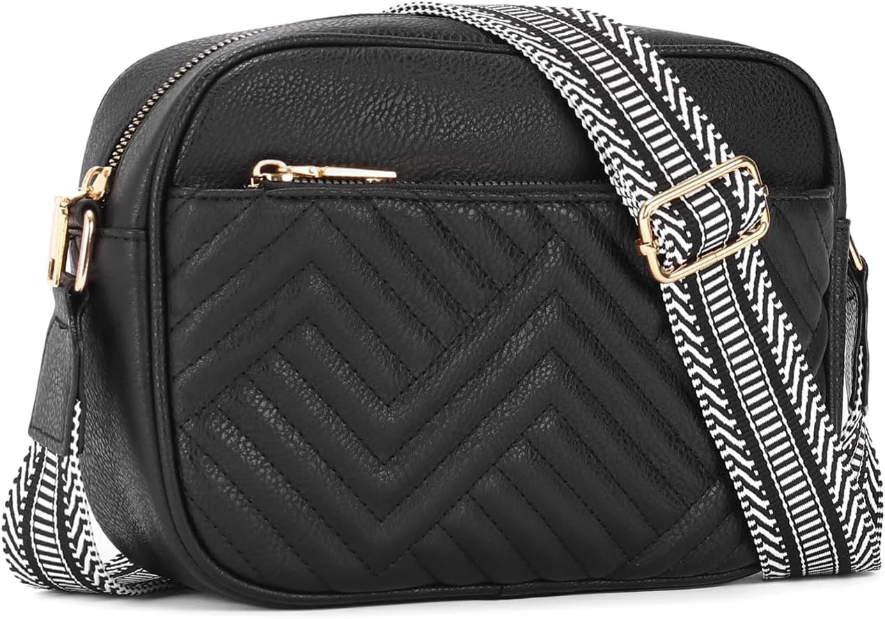 کیف دوشی زنانه آزونه، کیف کوچک چرمی با سه زیپ در بالا و بند پهن قابل تنظیم