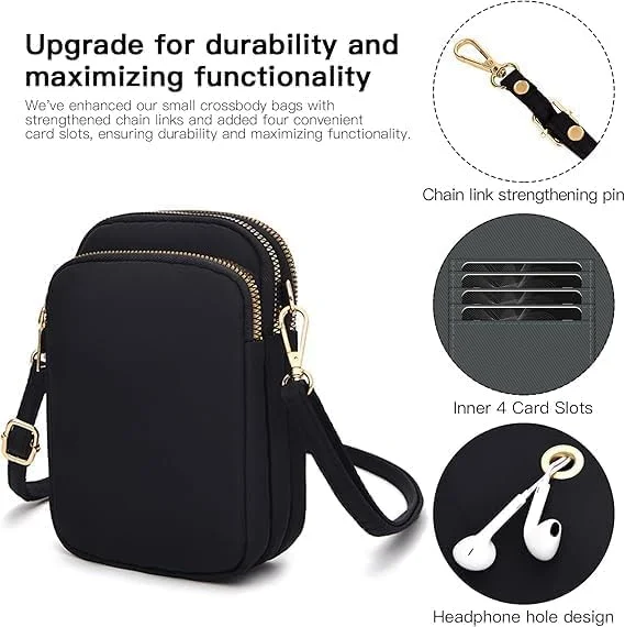 کیف دوشی کوچک زنانه آزون، کیف دوشی نایلونی ضدآب و زیبا، کیف پول کوچک موبایل، کیف دوشی اسپرت، کیف پول تلفن هوشمند زنانه (مشکی) کیف دوشی کوچک زنانه آزون، کیف دوشی نایلونی ضدآب و زیبا، کیف پول کوچک موبایل، کیف دوشی اسپرت، کیف پول تلفن هوشمند زنانه (مشکی)