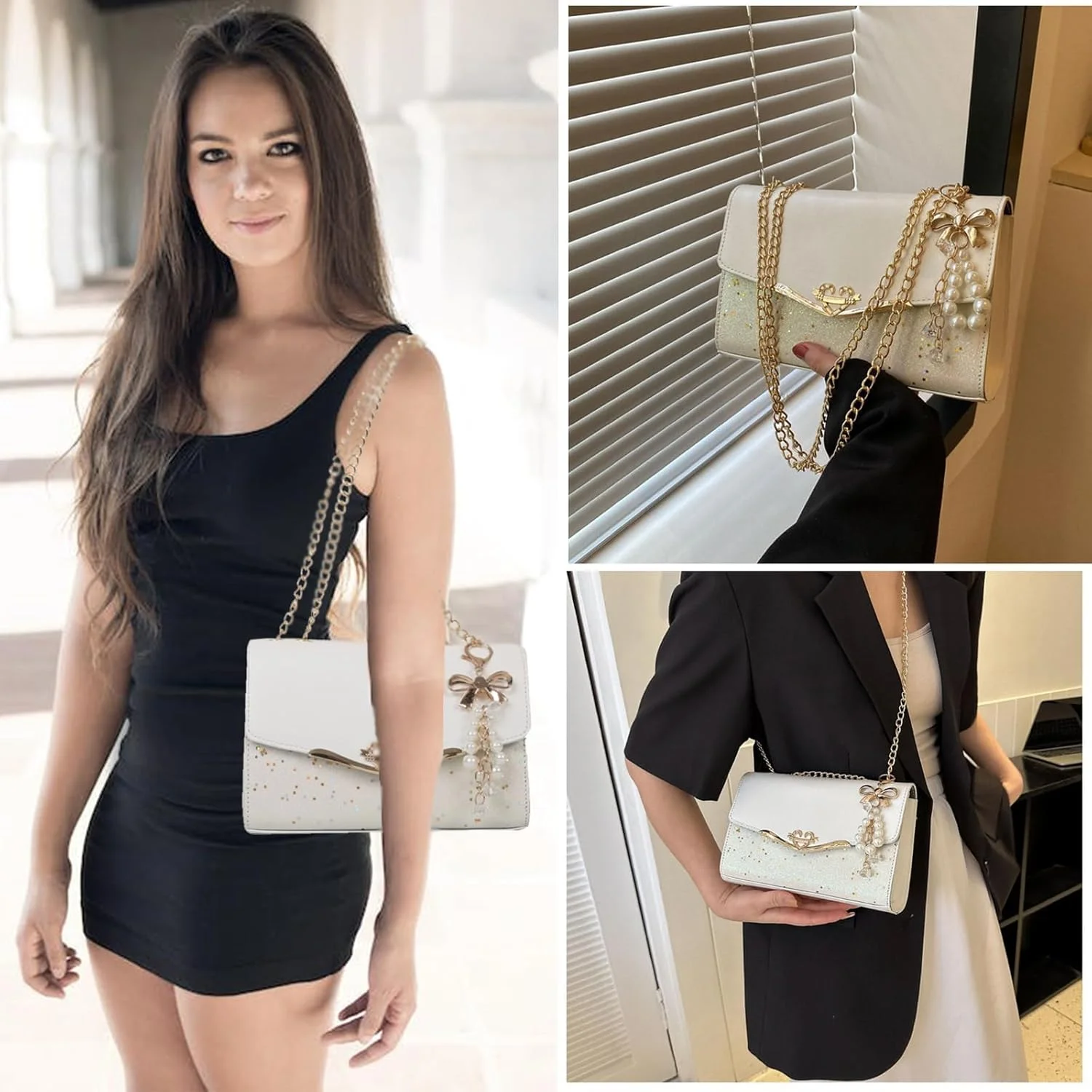 کیف دوشی کوچک زنانه Azonee، کیف شانه ای چرم مصنوعی شیک با بند زنجیری، کیف دوشی زیبا برای دختران نوجوان، بانوان و هدیه، ایده آل برای تلفن، کیف پول و لوازم آرایش