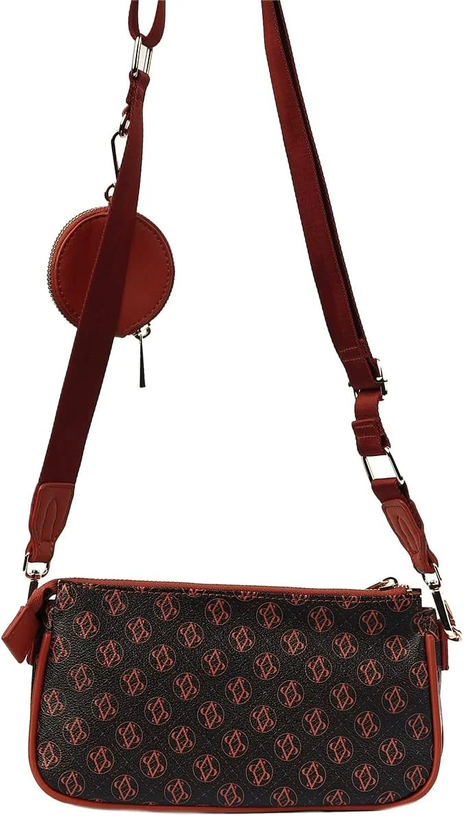 کیف دوشی زنانه مشکی AMICA Giovanna با طرح مونوگرام، از جنس جین و چرم