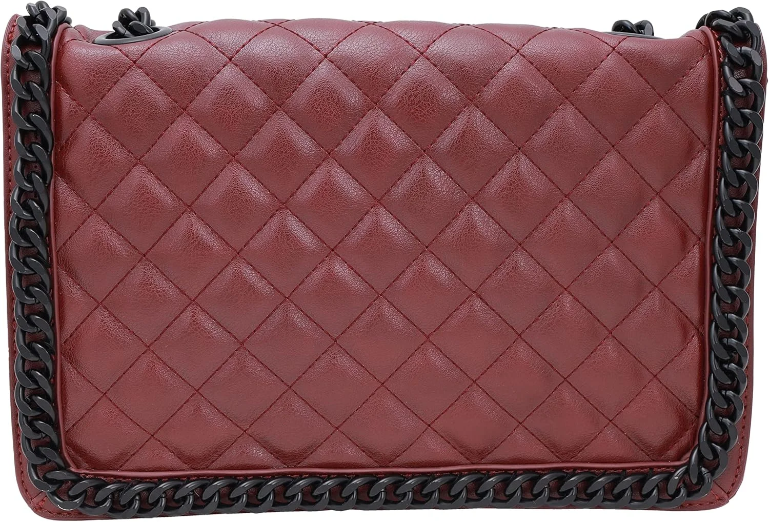 کیف دوشی زنانه چرم طرح دار AMICA Victoria، رنگ قرمز شرابی با زنجیر مات