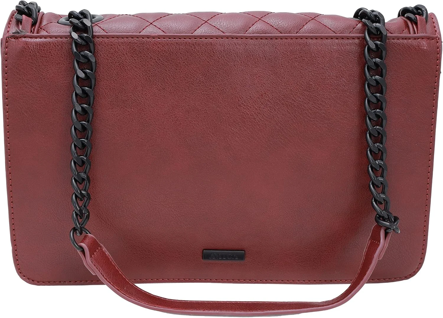 کیف دوشی زنانه چرم طرح دار AMICA Victoria، رنگ قرمز شرابی با زنجیر مات