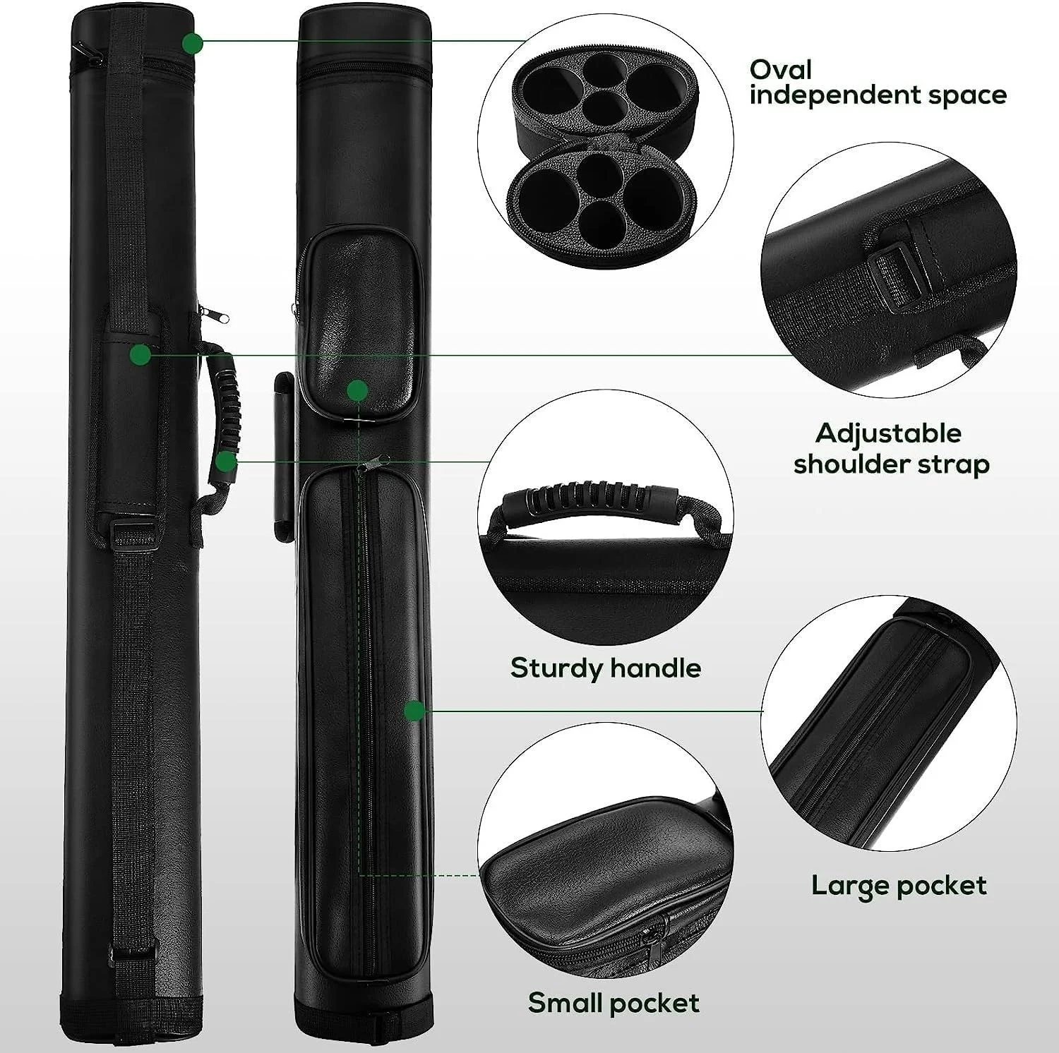 کیف حمل چوب بیلیارد بیضی سخت 2x2 فروشگاه وایت، لوازم جانبی میز بیلیارد، کیف چوب بیلیارد، کیف چوب، کیف چوب بیلیارد 4 سوراخ Pu