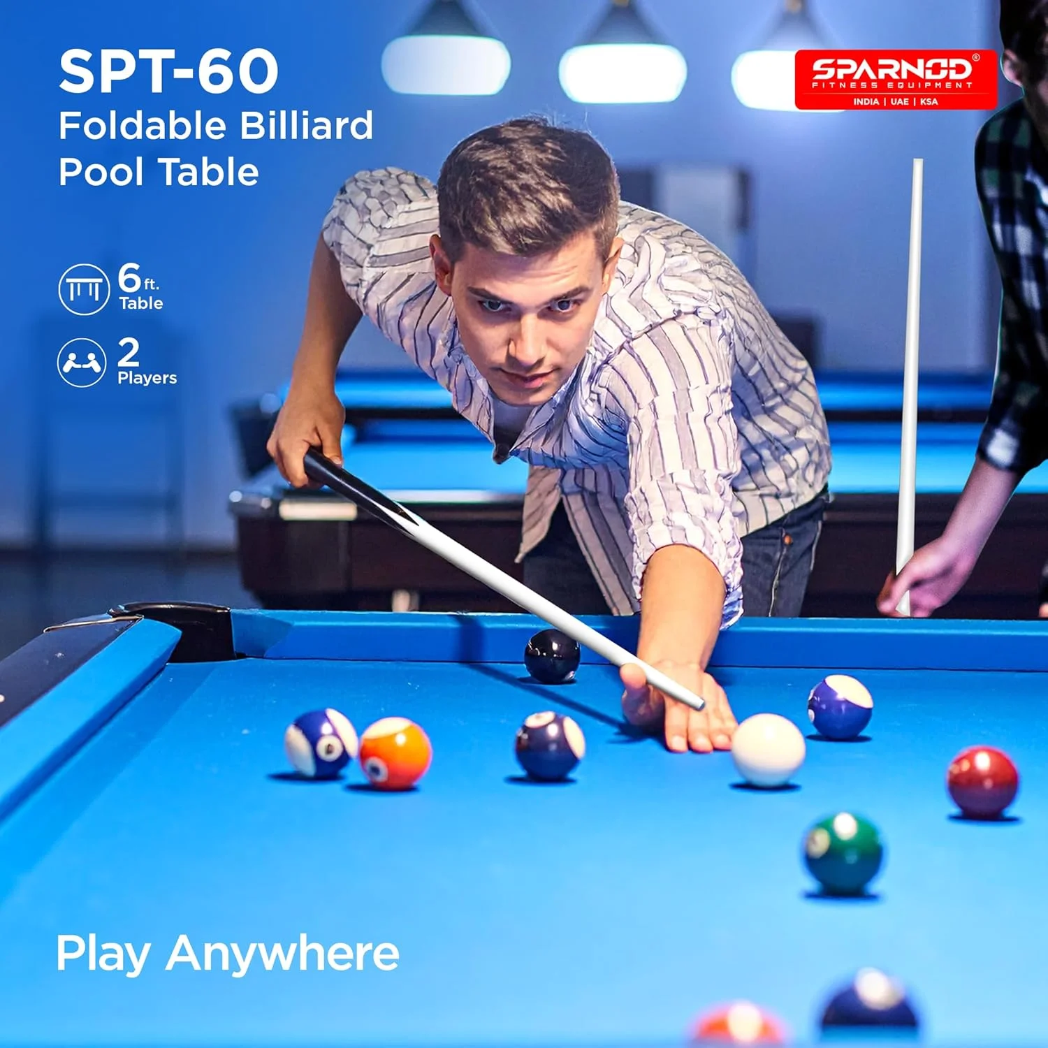 میز بیلیارد تاشو 6 فوتی اسپارنود فیتنس با پایه آهنی مستحکم، سطح پشمی آبی صاف، سیستم برگشت توپ، تراز کننده پایه و لوازم جانبی کامل - بدون نیاز به مونتاژ، میز بیلیارد صرفه جویی در فضا