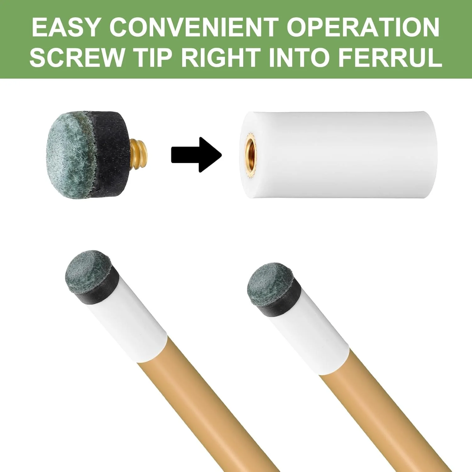 نوک چوب بیلیارد جایگزین با چوب نشانه سفید، 10 عدد نوک چوب بیلیارد پیچی، کیت جایگزینی نوک چوب بیلیارد، نوک چوب (سبز)