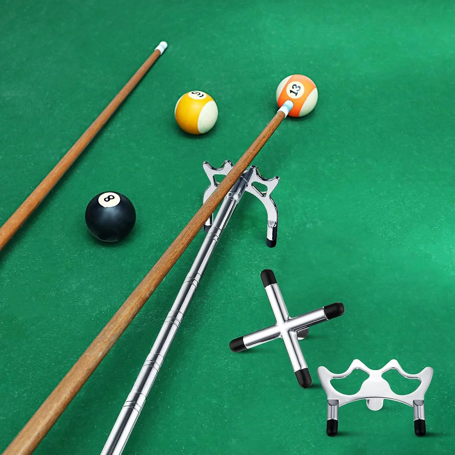 پل متحرک بیلیارد DELFINO با 3 سر پل جداشدنی، نگهداری آسان، وزن سبک، مناسب برای میز بیلیارد و اسنوکر (نقره ای، مجموعه 4 عددی)