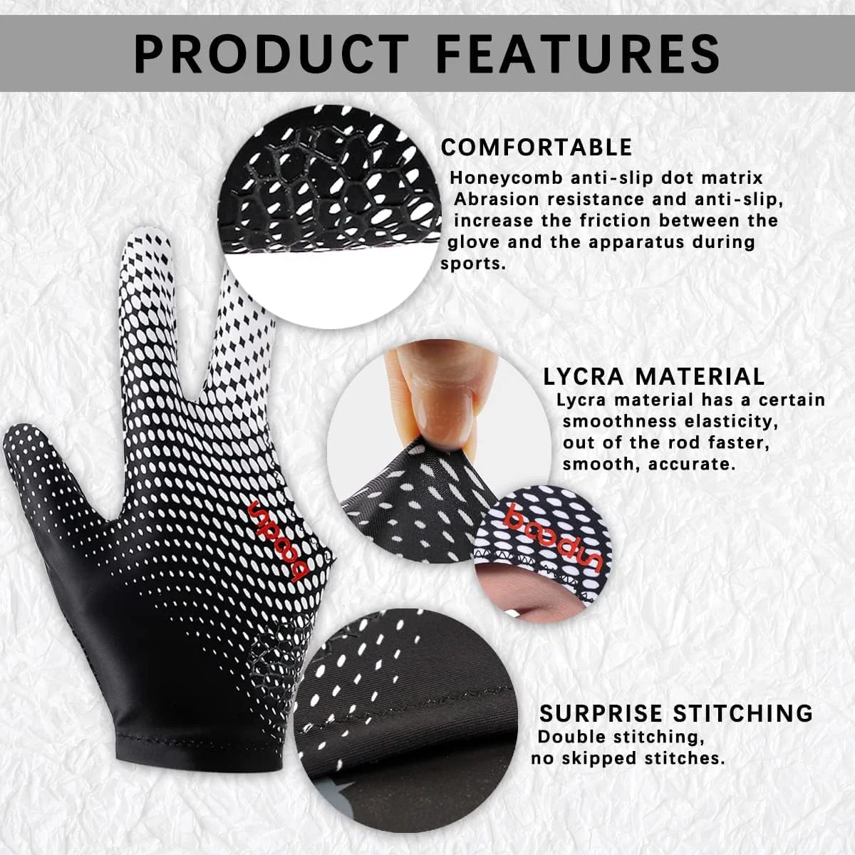 دستکش اسنوکر 3 انگشتی NALACAL، دستکش بیلیارد کشسان، دوخت بادوام، ضد لغزش و تنفسی، دستکش های بادوام برای بازیکنان اسنوکر، سایزهای محبوب برای زنان و مردان