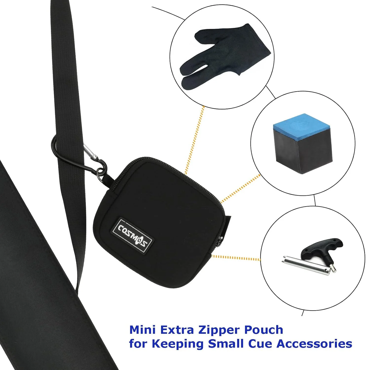 کیف حمل چوب بیلیارد Cosmos برای نگهداری چوب بیلیارد 1/2، رنگ مشکی 32 اینچ، به همراه کیف کوچک زیپ دار