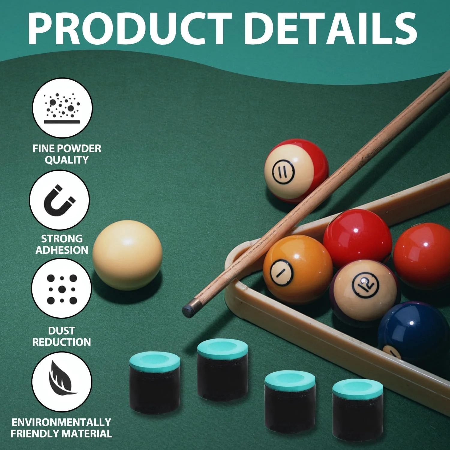 گچ اسنوکر، گچ چوب بیلیارد، پودر خشک ضد لغزش، گچ چوب سبز روشن، لوازم جانبی حرفه ای اسنوکر برای مسابقات، تجهیزات، بارها، ورزش های خانگی، سرگرمی ها، 4 عدد