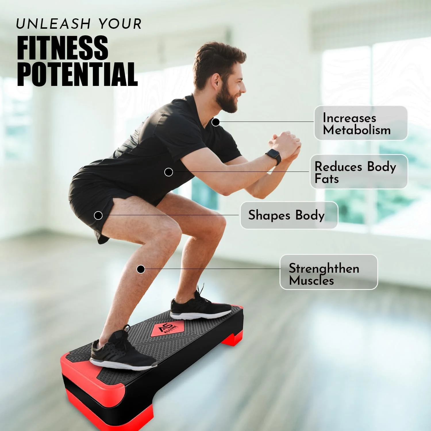 استپ ایروبیک مناسب برای خانه و باشگاه - مناسب برای کاردیو، یوگا، وزنه، تمرینات ورزشی، کشش، تناسب اندام - دارای دو سطح قابل تنظیم و ضد لغزش (طول 68 x عرض 28 x ارتفاع 10)