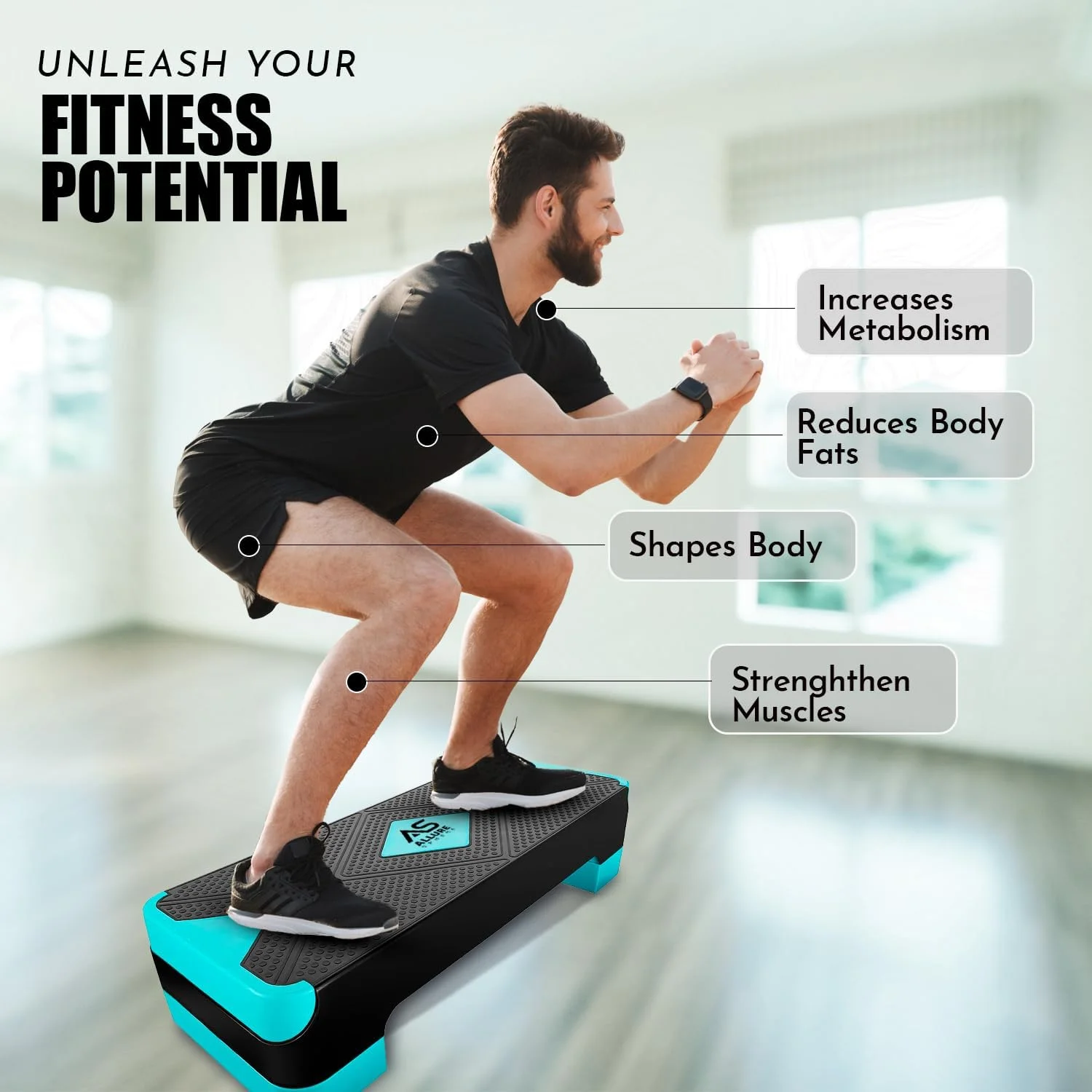 استپ ایروبیک مناسب برای خانه و باشگاه - مناسب برای کاردیو، یوگا، وزنه، تمرین ورزشی، کشش، تناسب اندام - دارای سطوح قابل تنظیم و ضد لغزش (طول 68 x عرض 28 x ارتفاع 10)