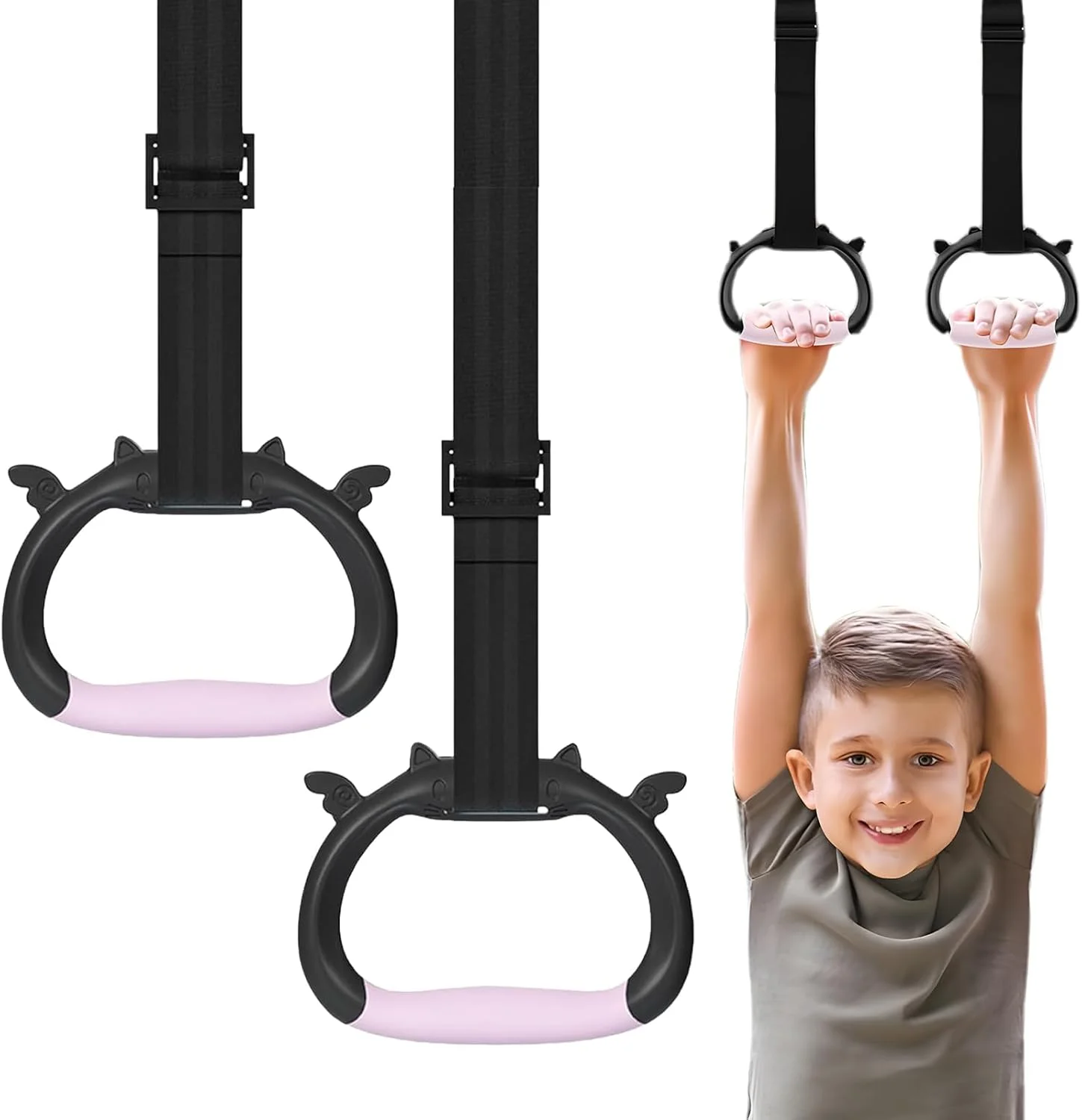 حلقه های ژیمناستیک برای کودکان، حلقه های کالیستنیکس قابل تنظیم با تسمه های ضد لغزش، تجهیزات بادوام باشگاه خانگی برای تمرینات قدرتی، تمرینات داخل سالن، تحمل بار تا 250 کیلوگرم