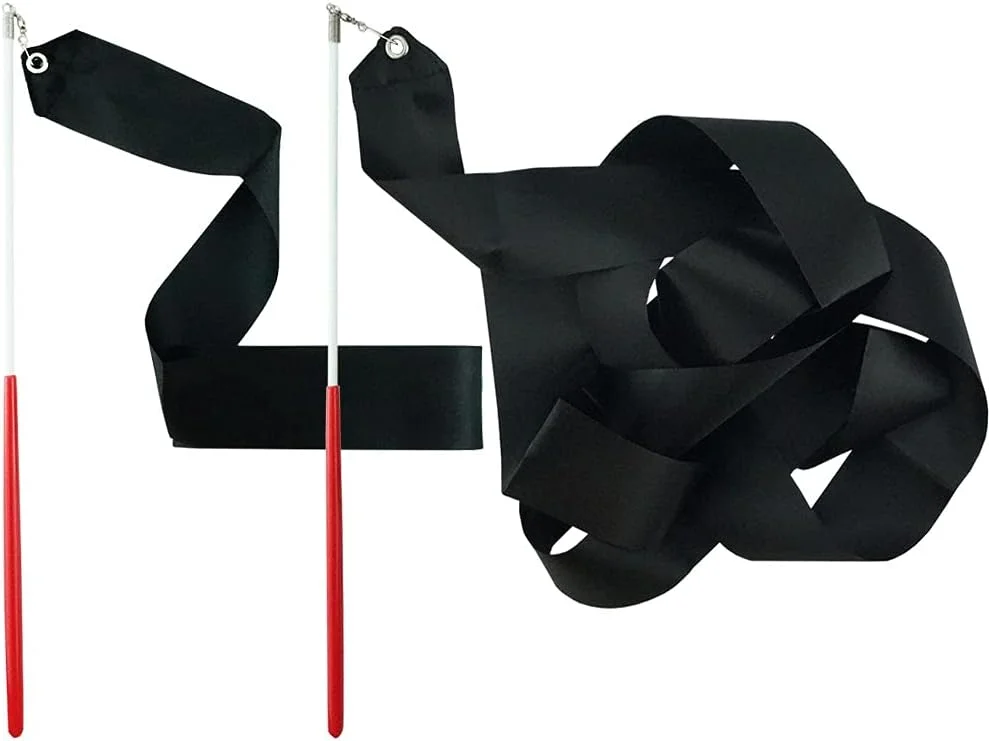 میله های ریتمیک ژیمناستیک مشکی، استریمرهای رقص برای کودکان، چرخاندن باتوم، نمایش استعداد، رقص هنری، 2 عدد