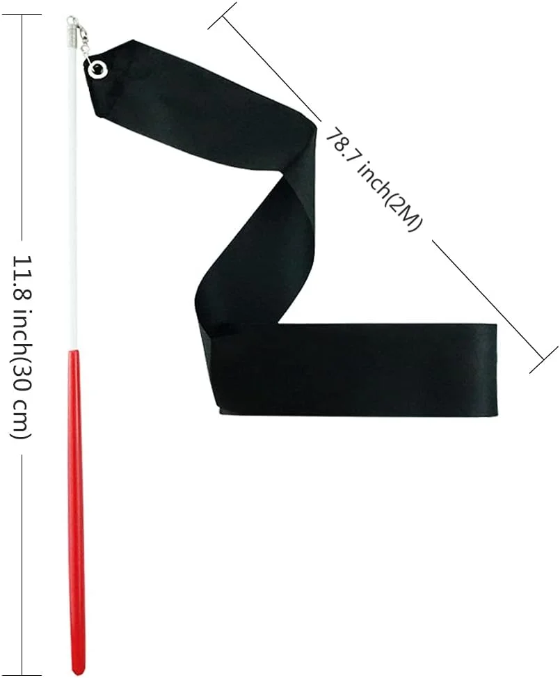 میله های ریتمیک ژیمناستیک مشکی، استریمرهای رقص برای کودکان، چرخاندن باتوم، نمایش استعداد، رقص هنری، 2 عدد میله های ریتمیک ژیمناستیک مشکی، استریمرهای رقص برای کودکان، چرخاندن باتوم، نمایش استعداد، رقص هنری، 2 عدد