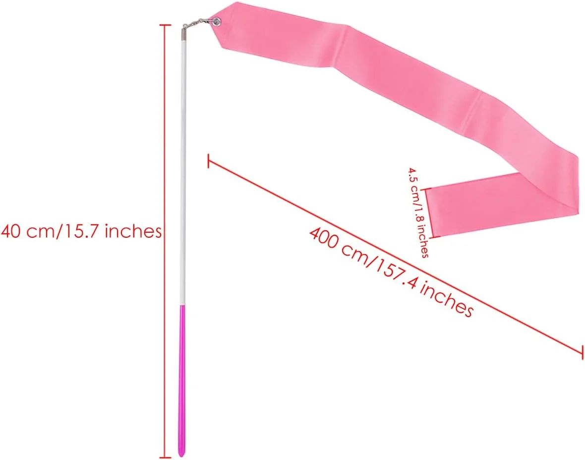 روبان رقص DS. DISTINCTIVE STYLE با چوب دستی، 4 یارد طول، روبان ژیمناستیک ریتمیک، روبان رقص برای بچه ها، چرخش باتوم