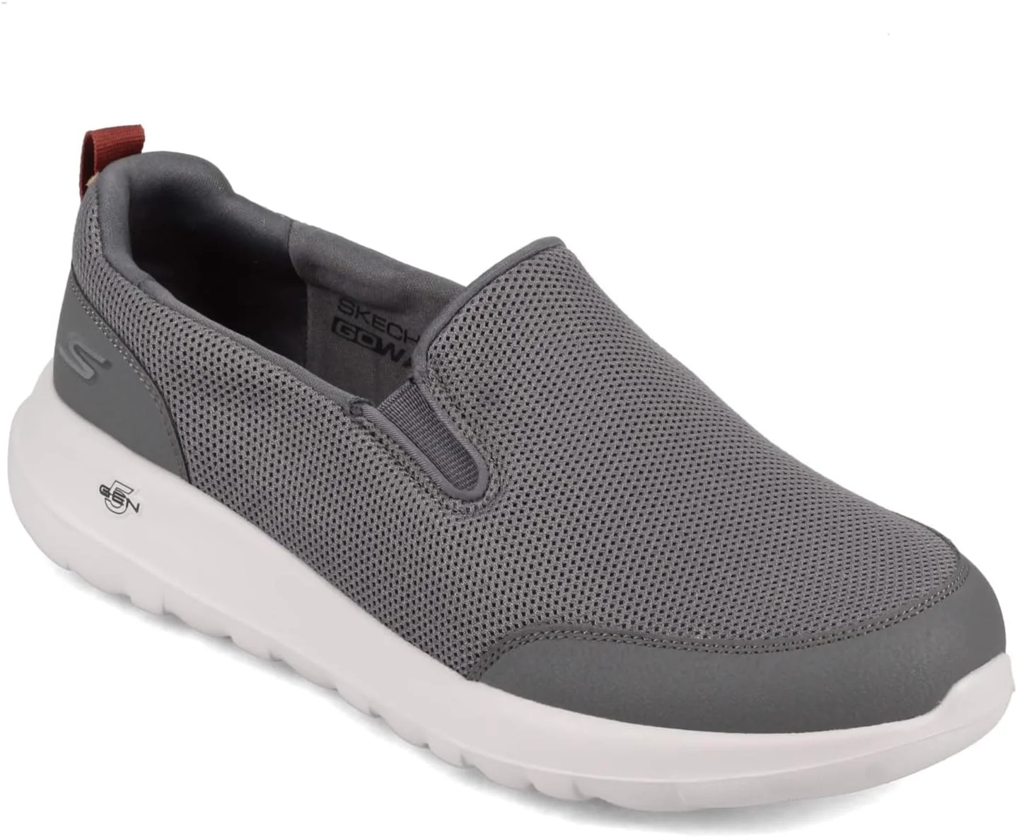 کفش پیاده روی مردانه اسکیچرز مدل Go Max Clinched با رویه توری و دو لایه کشی، خاکستری/شرابی، سایز 44.5 EU X-Wide