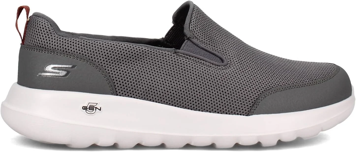 کفش پیاده روی مردانه اسکیچرز مدل Go Max Clinched با رویه توری و دو لایه کشی، خاکستری/شرابی، سایز 44.5 EU X-Wide