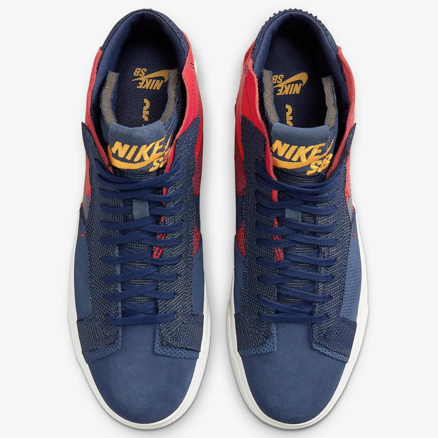 کفش اسکیت نایکی SB Zoom Blazer Mid Premium (FD5113-600, قرمز یونیورسیتی/طلایی یونیورسیتی/سفید سامیت/سرمه ای نیمه شب)