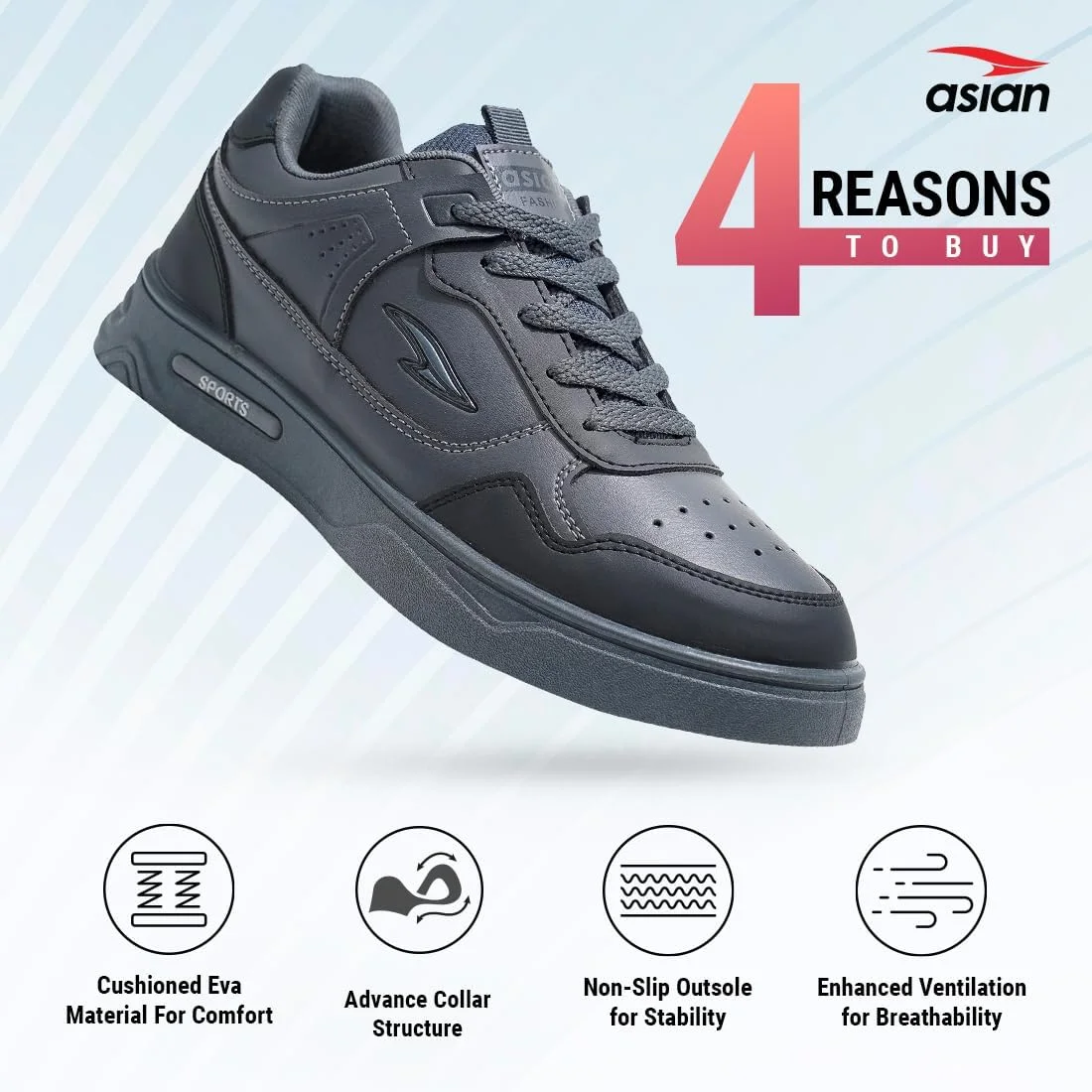 کفش کتانی مردانه ASIAN مدل BOSTON-01 سفید، رویه مصنوعی، سبک، راحت، ساق متوسط، مناسب آقایان و پسران