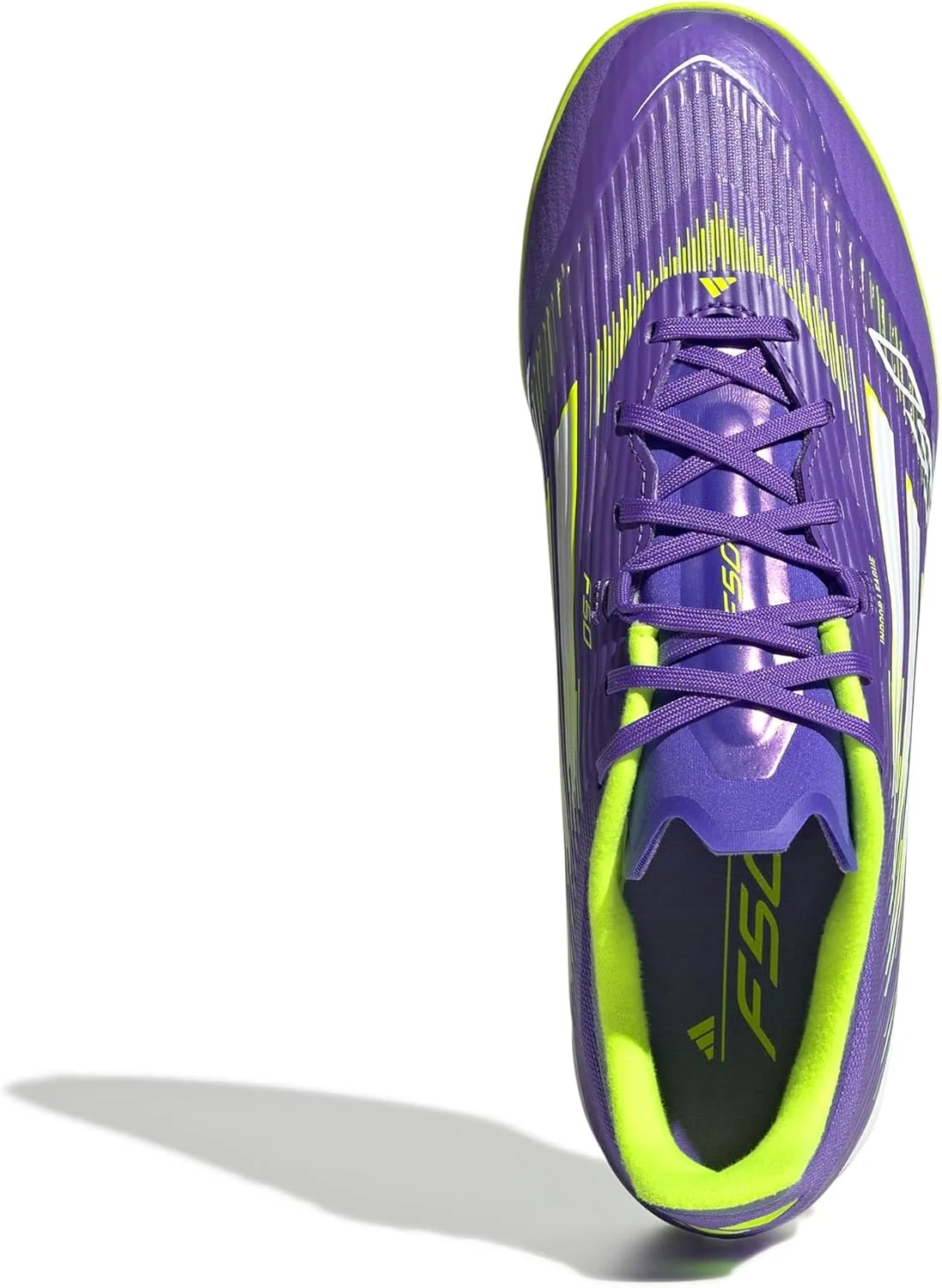 کفش های فوتبال سالنی یونی‌سکس آدیداس F50 League سایز 9.5، بنفش راش/سفید/لیموئی لوسید، انگلستان