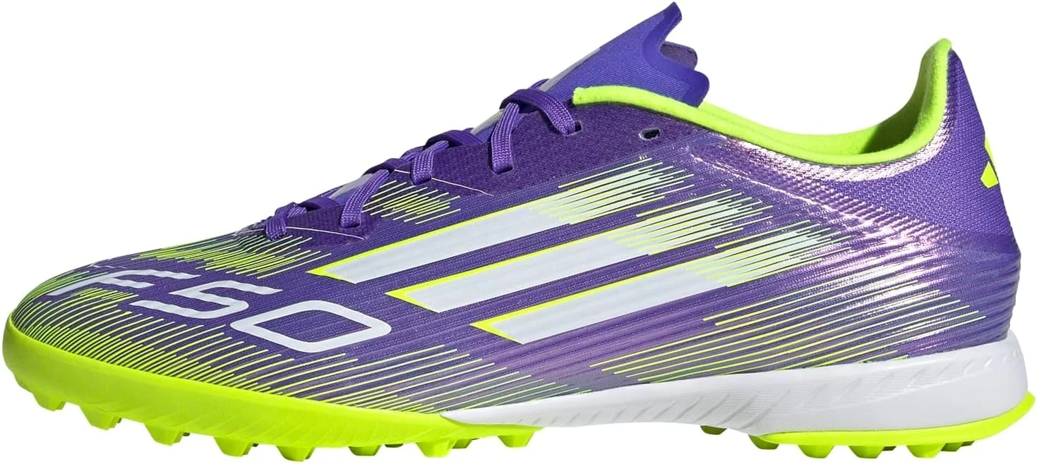 کفش فوتبال چمن مصنوعی آدیداس F50 League، بنفش/سفید/لیموئی