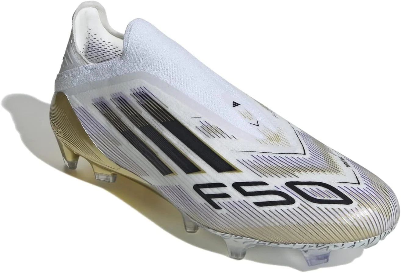 کفش فوتبال مردانه آدیداس F50.1 بدون بند مناسب زمین چمن سفید/مشکی/طلایی سایز 46