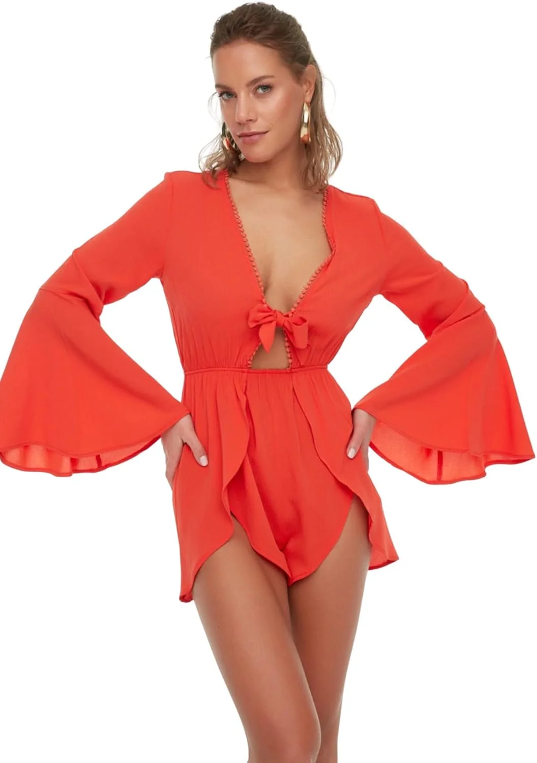 سرهمی زنانه ترندیول قرمز با جزئیات گره‌ای