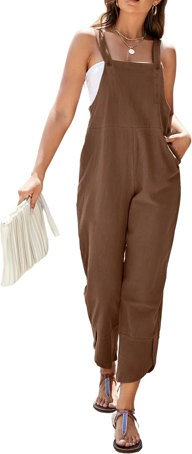 سرهمی کتان گشاد و راحت موندوون زنانه با جیب های دوتایی و بندهای قابل تنظیم