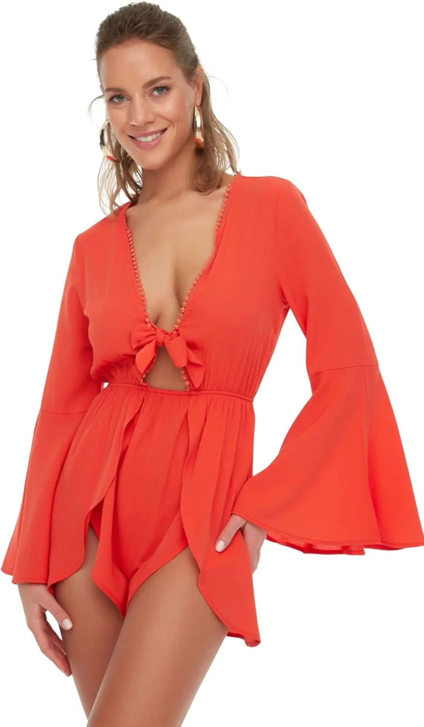 سرهمی زنانه ترندیول قرمز با جزئیات گره‌ای